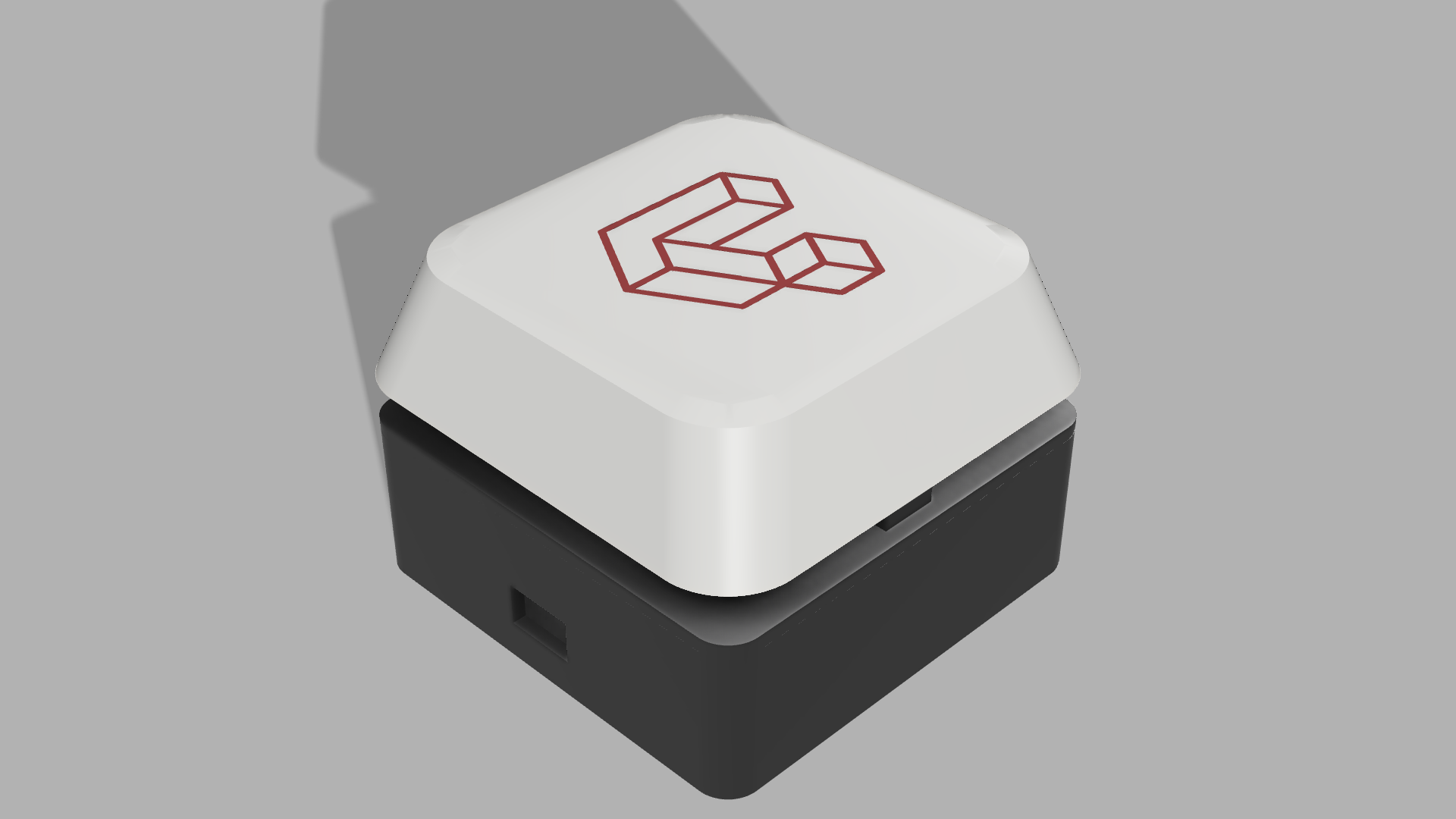 Fusion 360 color render of the white and black oversized Laravel button